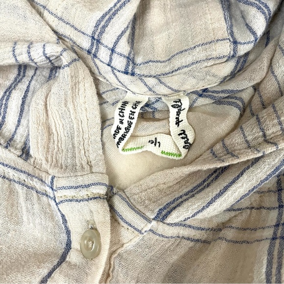 Free People Plaid Gauzy Pullover Hoodie Shirt Tan Large - Picture 9 of 10